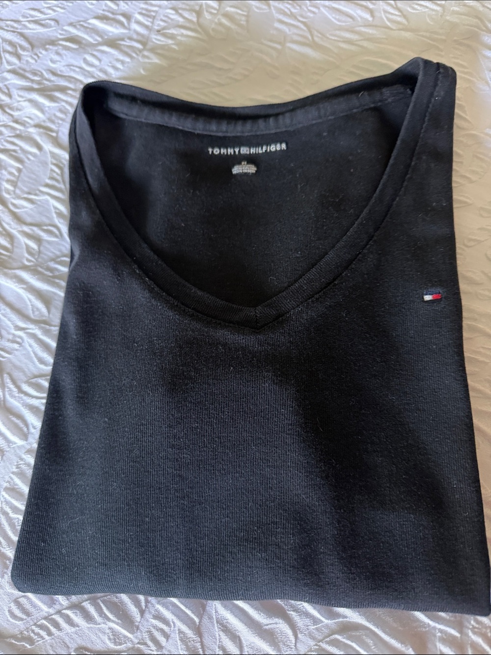 Tommy Hilfiger Black V-Neck Tee with Signature Flag